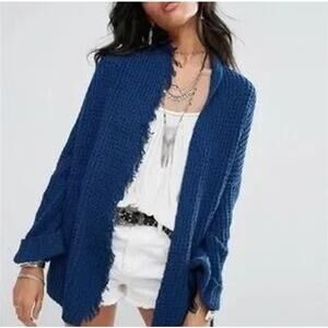 Free People I'll Be Around Fringe Detail Silk & Cotton Knit Open Cardigan